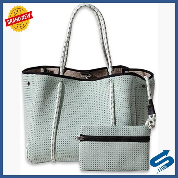 Large Neoprene Tote Bag with Detachable Pouch Water-Resistant Work Travel Bag
